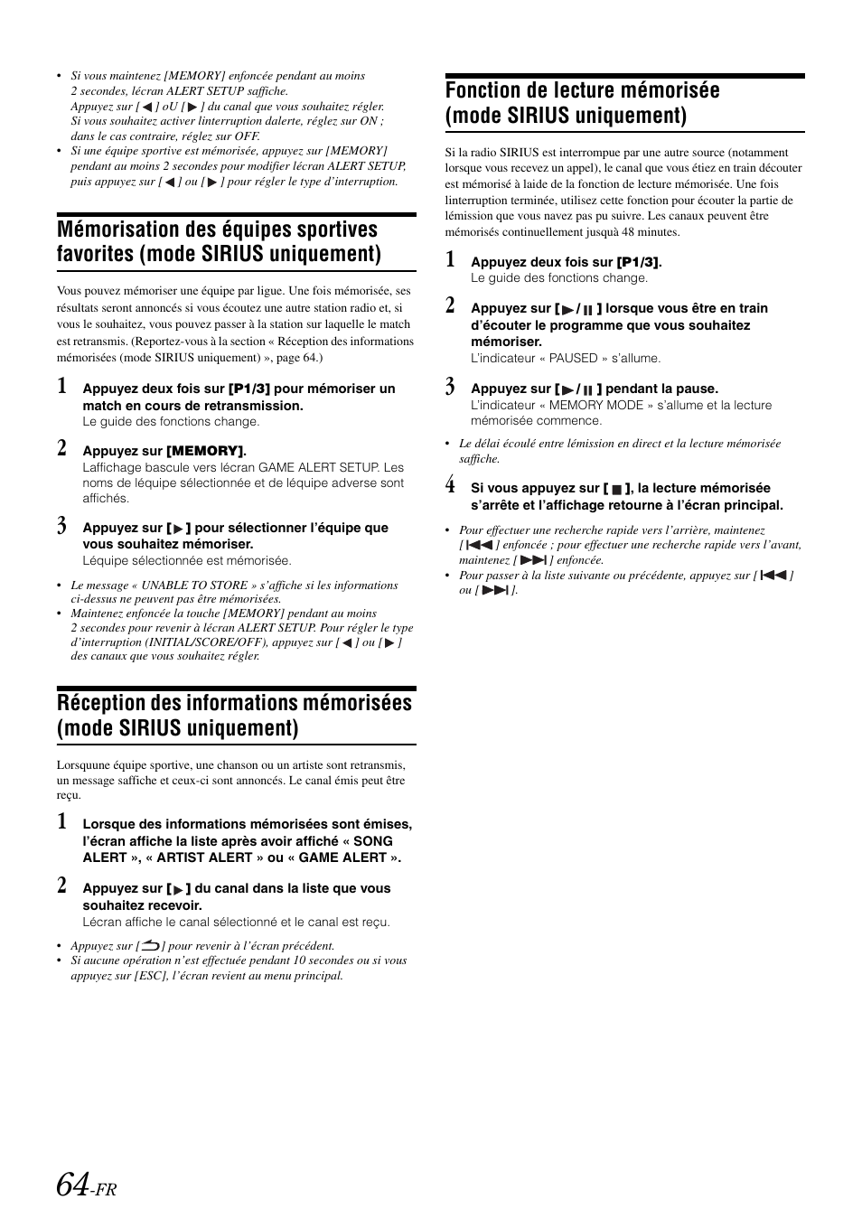 Mémorisation des équipes sportives favorites, Mode sirius uniquement), Réception des informations mémorisées | Fonction de lecture mémorisée | Alpine IVA-W505 User Manual | Page 161 / 284