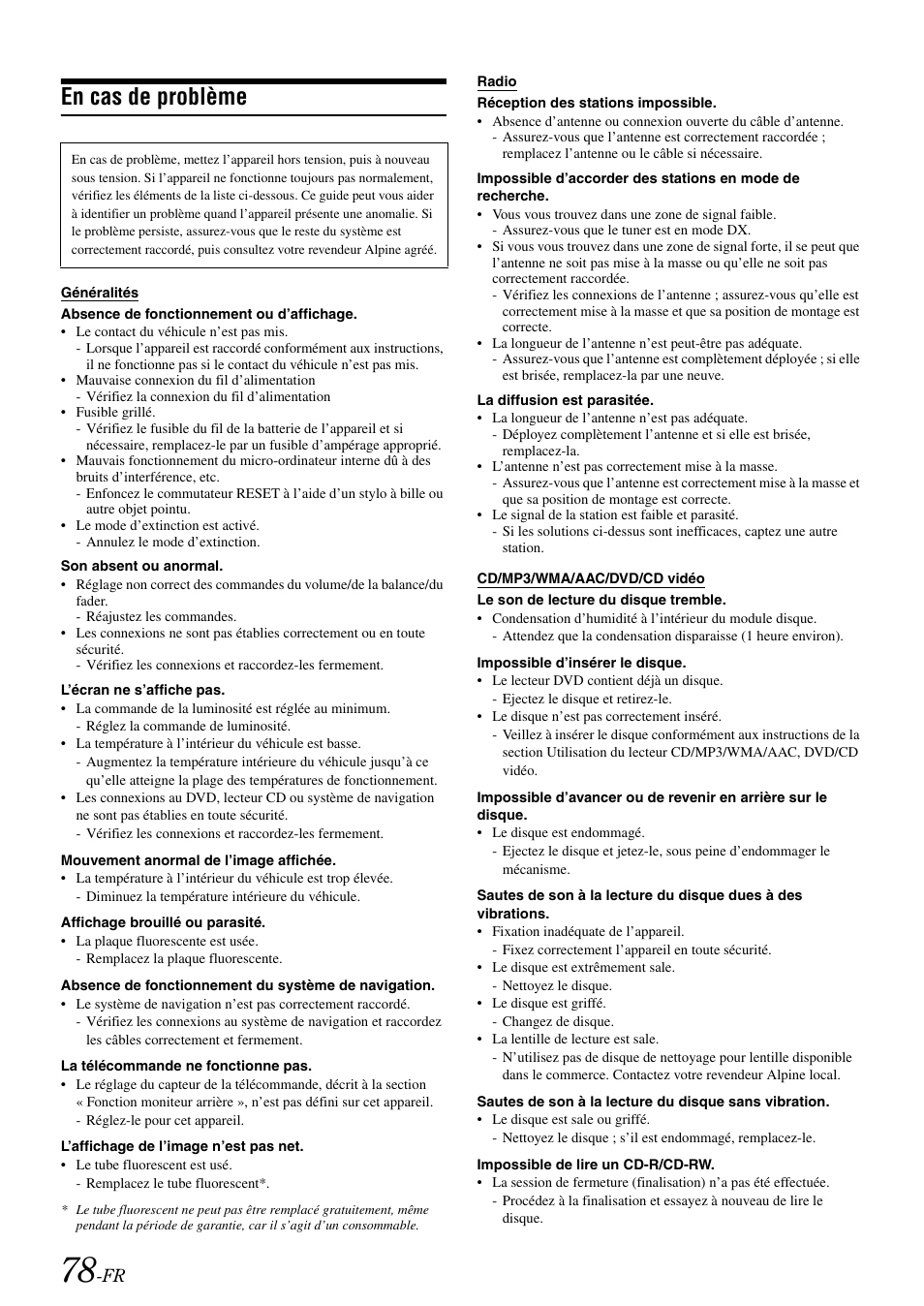 En cas de problème | Alpine IVA-W505 User Manual | Page 175 / 284