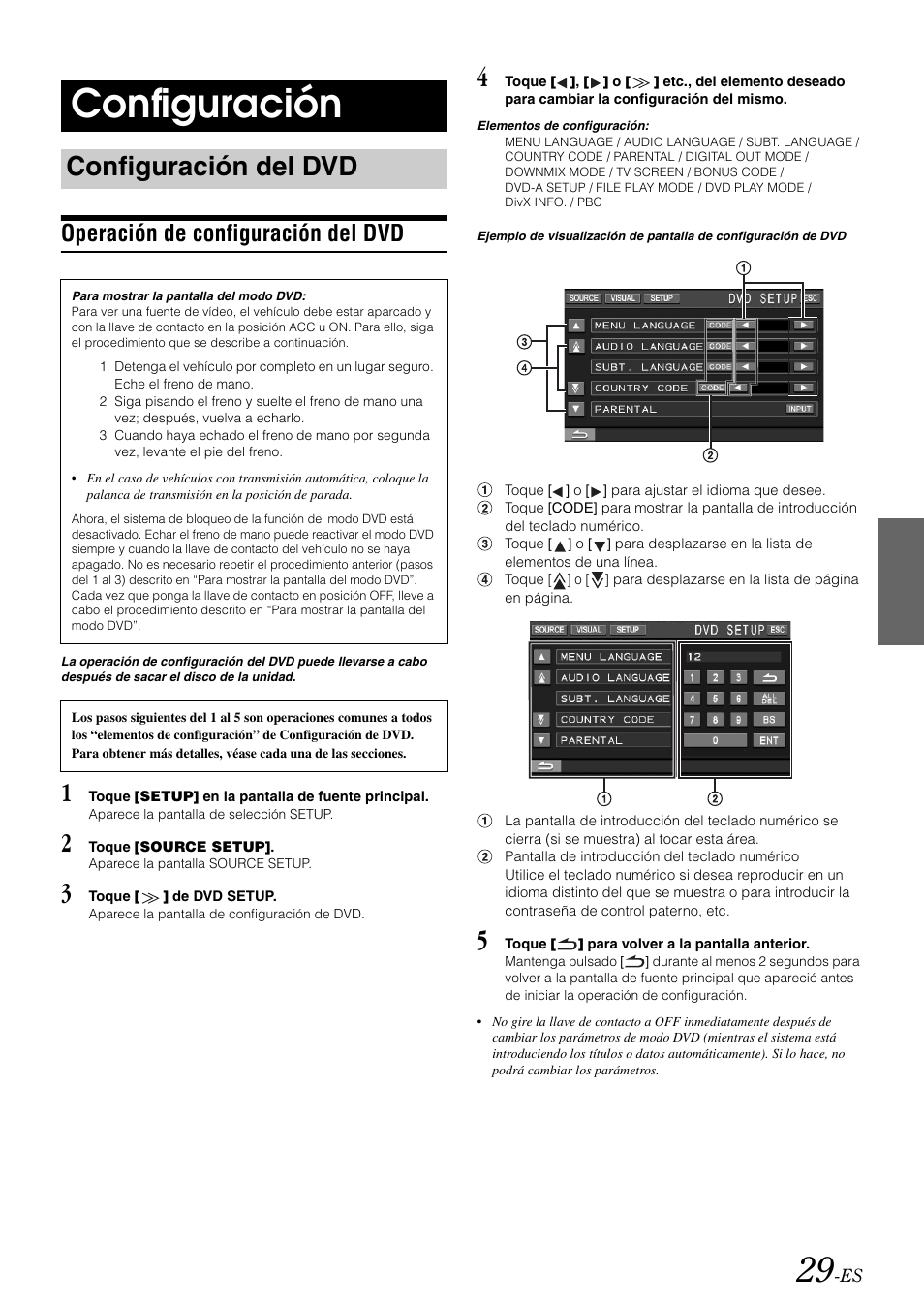 Configuración, Configuración del dvd, Operación de configuración del dvd | Alpine IVA-W505 User Manual | Page 221 / 284
