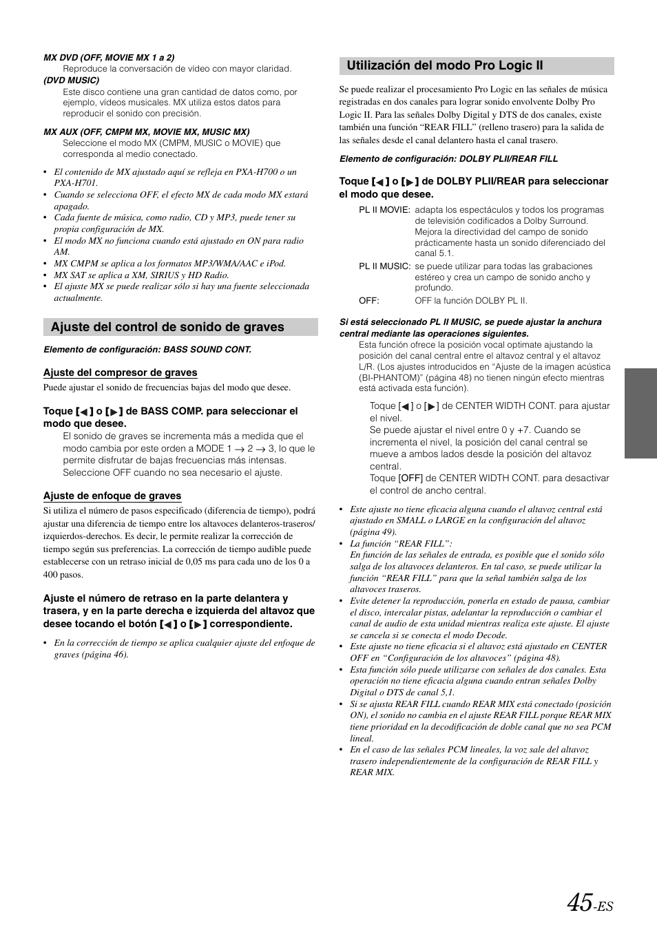 Ajuste del control de sonido de graves, Utilización del modo pro logic ii | Alpine IVA-W505 User Manual | Page 237 / 284