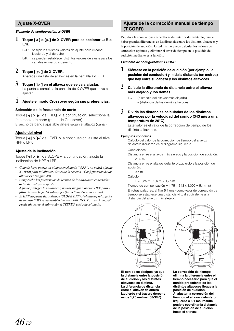 Ajuste x-over, Ajuste de la corrección manual de tiempo (t.corr) | Alpine IVA-W505 User Manual | Page 238 / 284