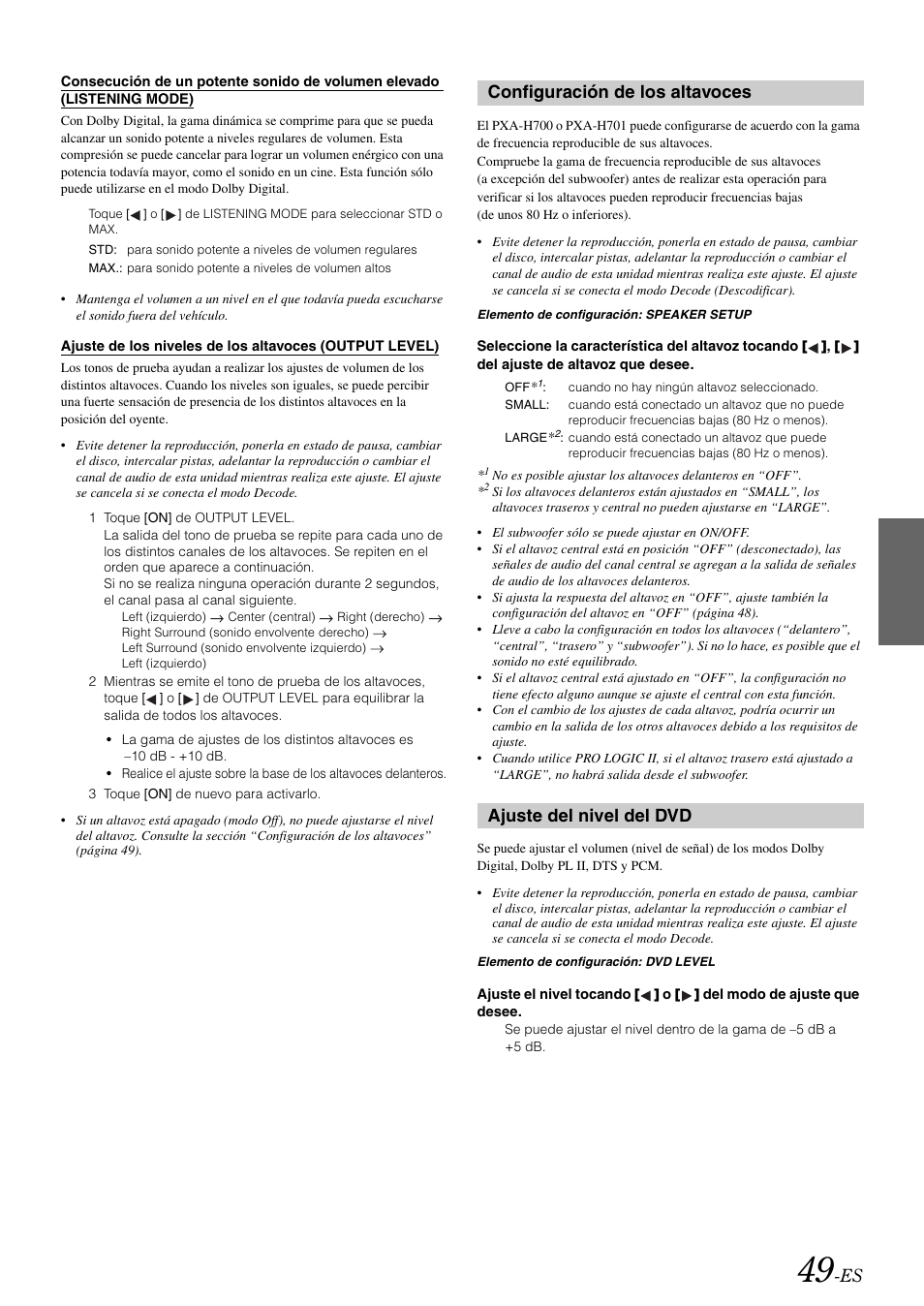 Configuración de los altavoces, Ajuste del nivel del dvd | Alpine IVA-W505 User Manual | Page 241 / 284