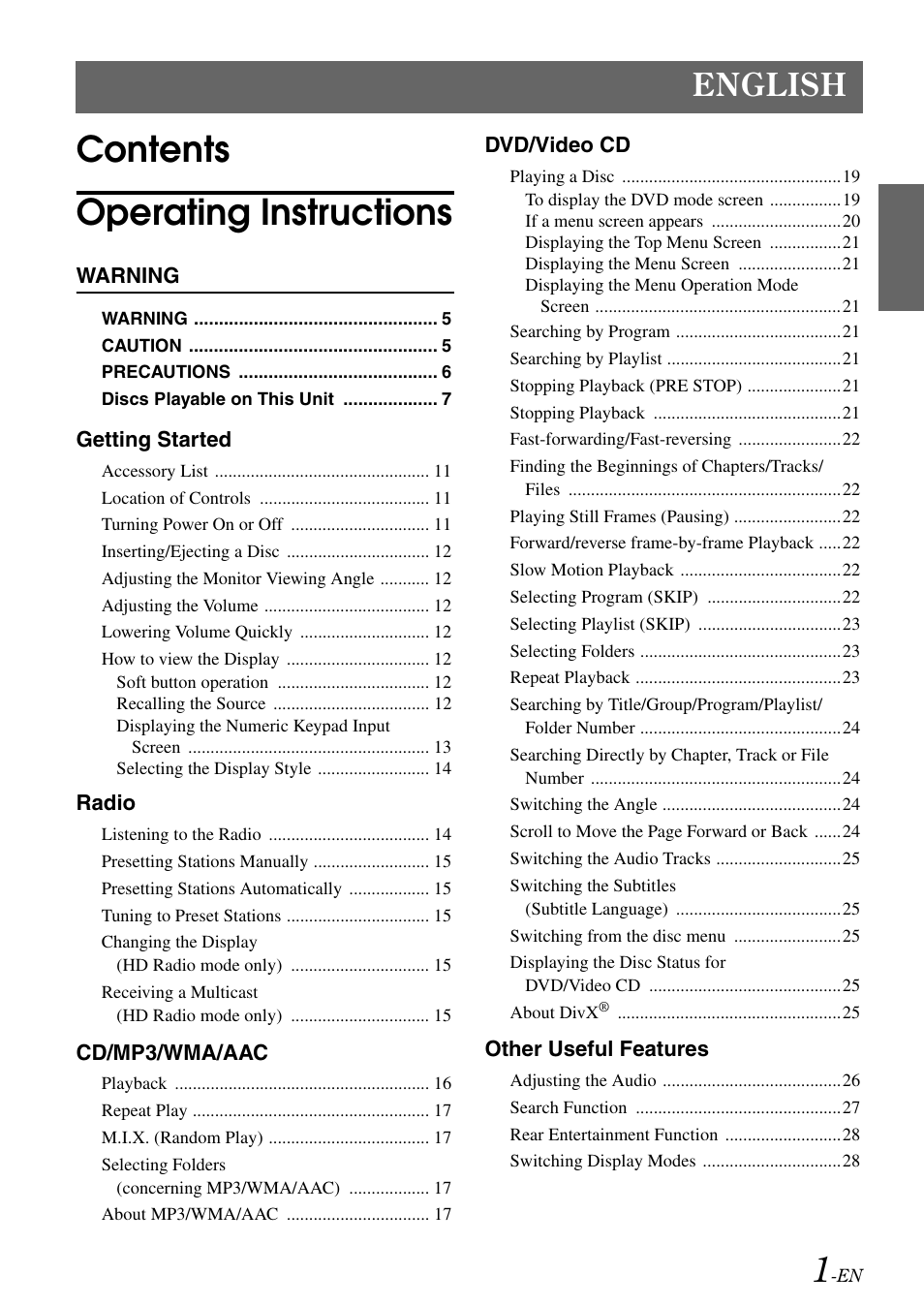 Contents operating instructions, English | Alpine IVA-W505 User Manual | Page 3 / 284