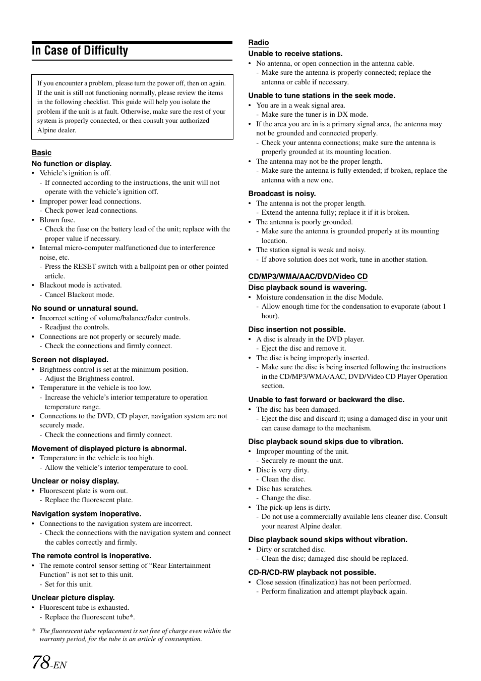 In case of difficulty | Alpine IVA-W505 User Manual | Page 80 / 284