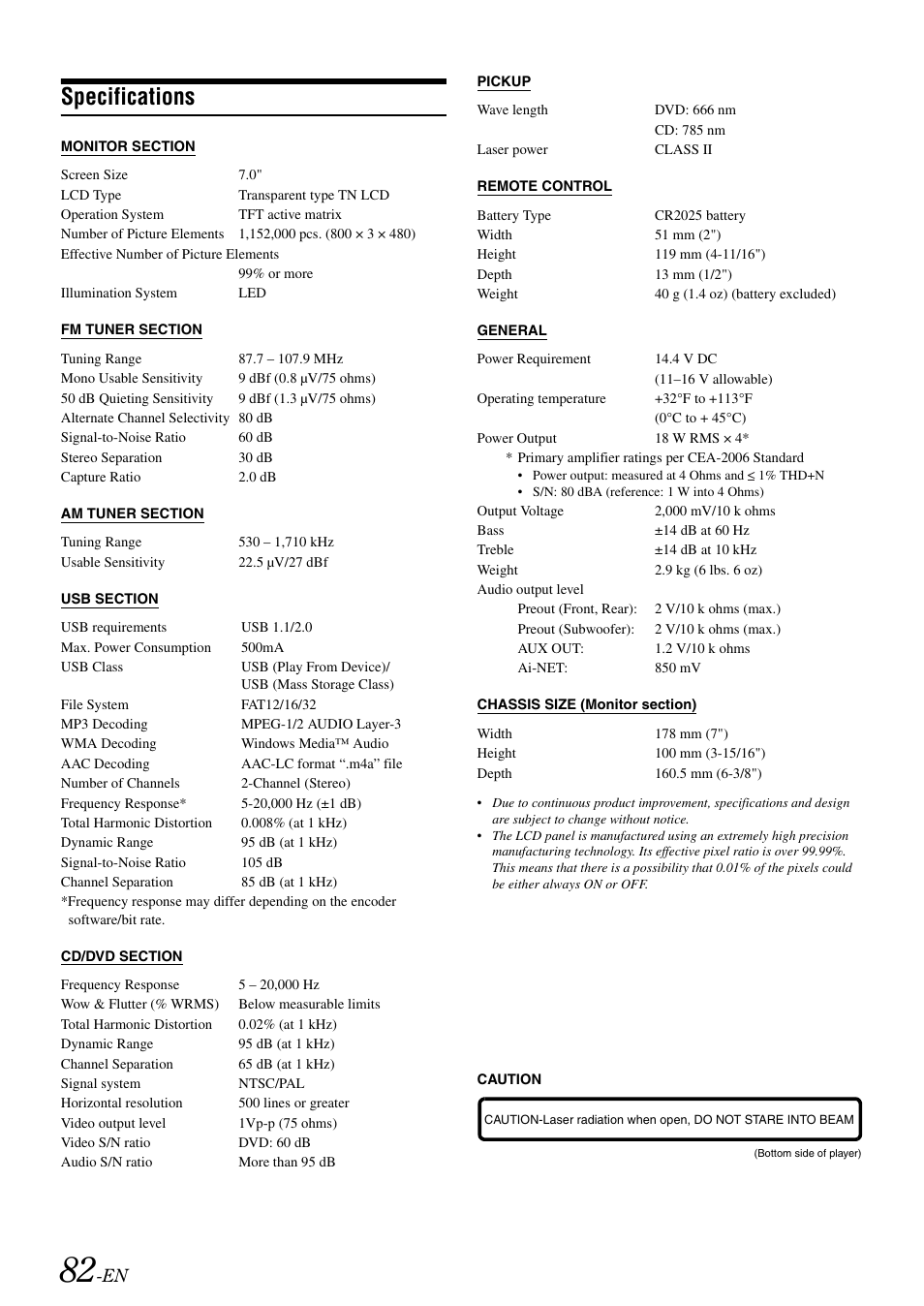 Specifications | Alpine IVA-W505 User Manual | Page 84 / 284