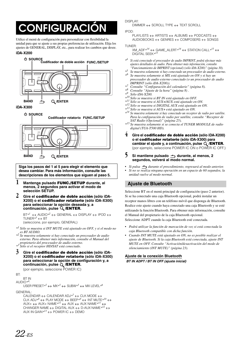 Configuración, Ajuste de bluetooth, Ajuste de la conexión bluetooth | Alpine IDA-X300 User Manual | Page 122 / 146