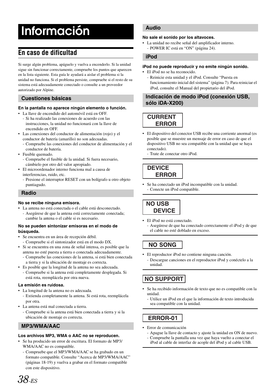 Información, En caso de dificultad | Alpine IDA-X300 User Manual | Page 138 / 146