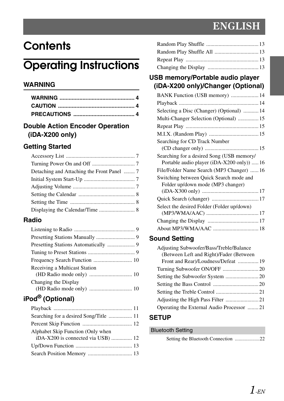 Contents operating instructions, English | Alpine IDA-X300 User Manual | Page 3 / 146