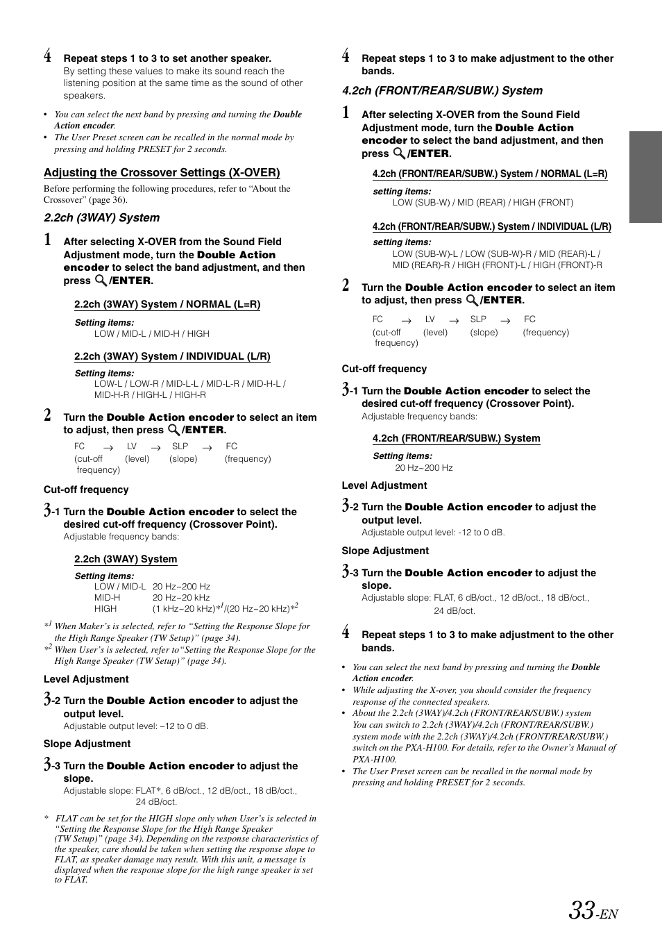 Adjusting the crossover settings (x-over), Adjusting the crossover settings, X-over) | Alpine IDA-X300 User Manual | Page 35 / 146