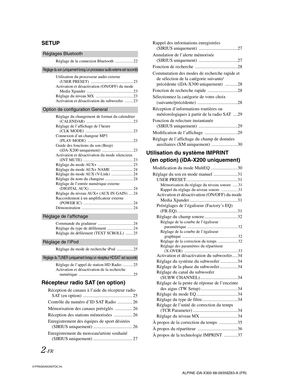 Setup, Récepteur radio sat (en option) | Alpine IDA-X300 User Manual | Page 53 / 146