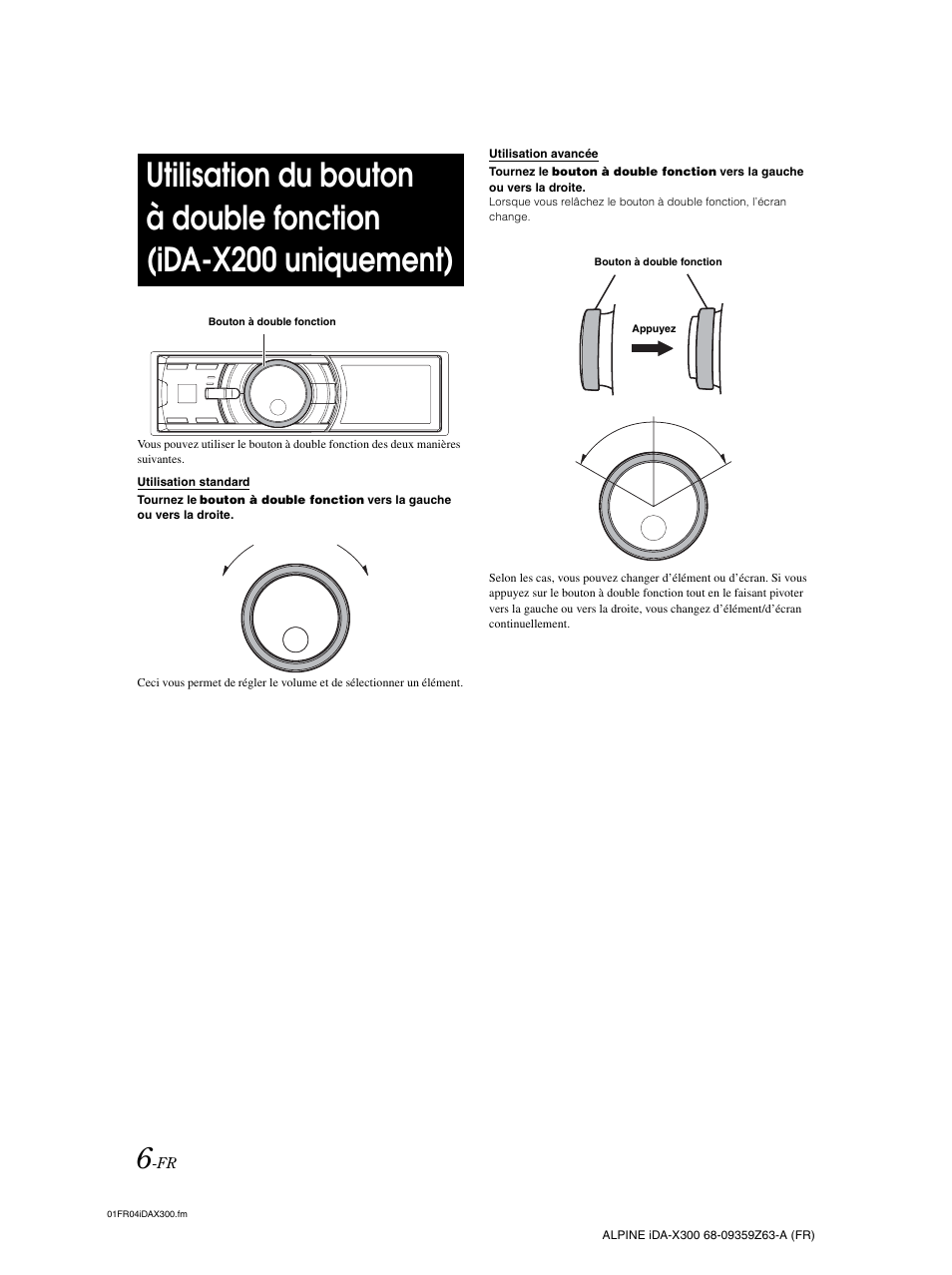 Utilisation du bouton à double, Fonction (ida-x200 uniquement) | Alpine IDA-X300 User Manual | Page 57 / 146