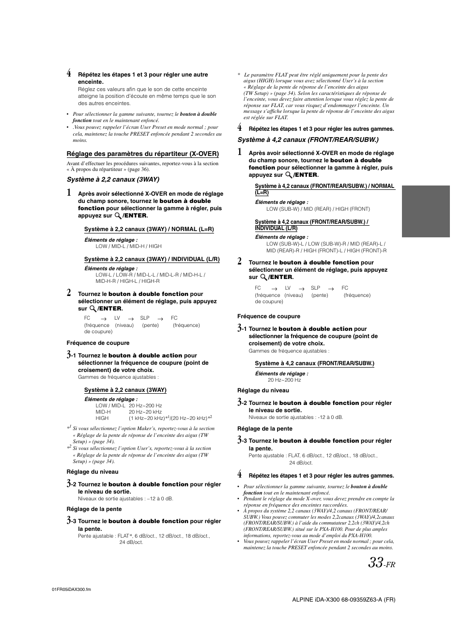 Réglage des paramètres du répartiteur (x-over), Réglage des paramètres du répartiteur, X-over) | Alpine IDA-X300 User Manual | Page 84 / 146