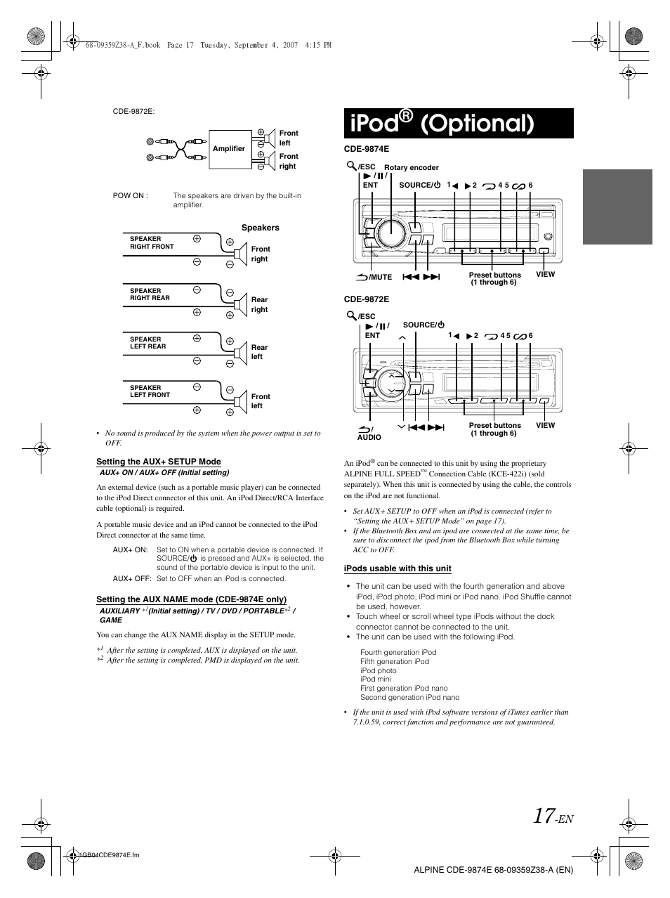 Ipod, Optional) | Alpine CDE-9874E User Manual | Page 19 / 60