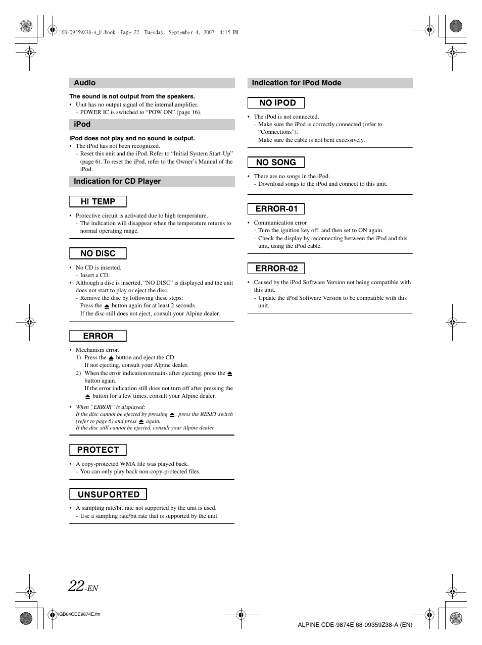 Alpine CDE-9874E User Manual | Page 24 / 60