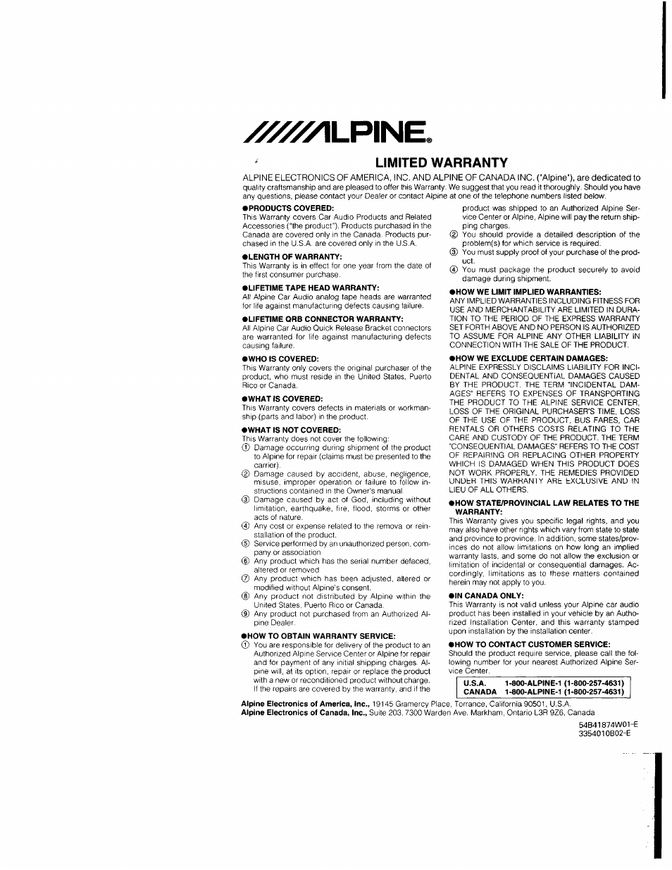 Warranty info | Alpine MRV-F540  EN User Manual | Page 22 / 27