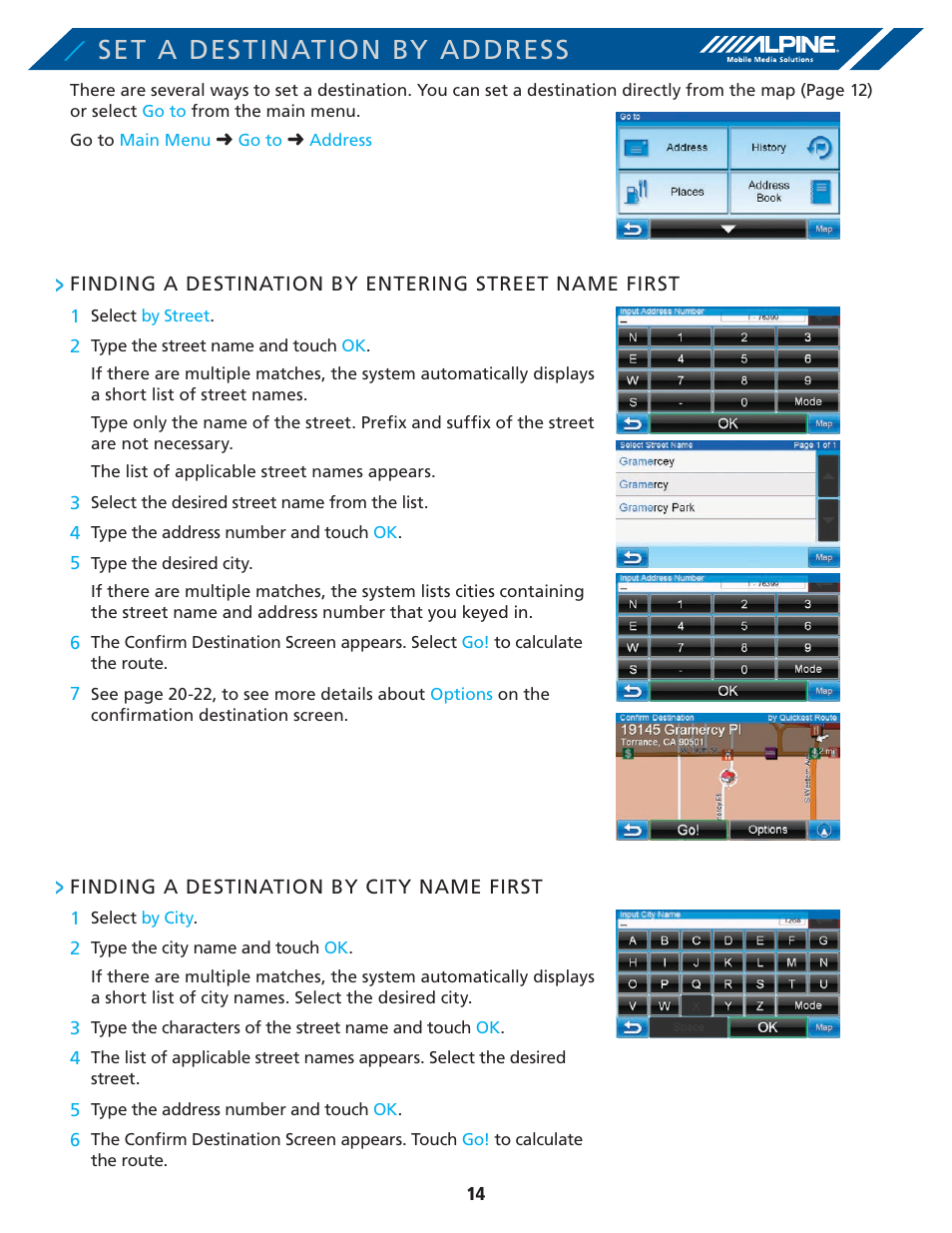 Set a destination by address | Alpine PND-K3-MSN User Manual | Page 14 / 40