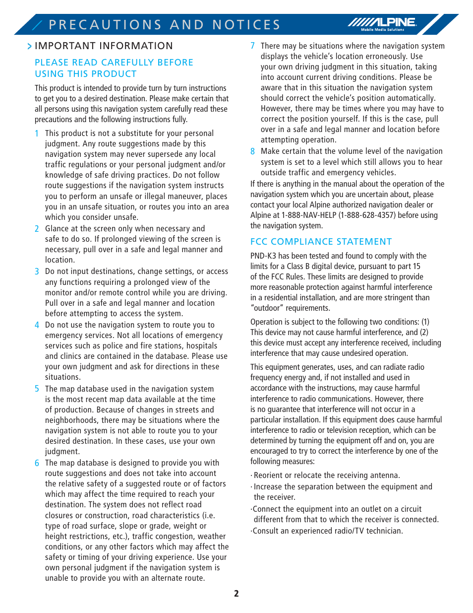 Alpine PND-K3-MSN User Manual | Page 2 / 40