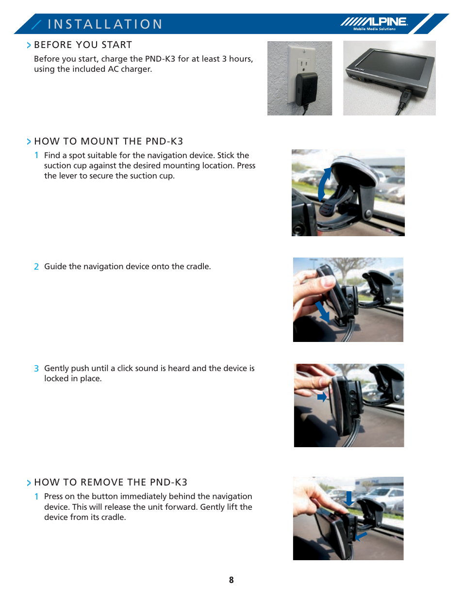 I n s ta l l at i o n, How to mount the pnd-k3, How to remove the pnd-k3 | Before you start | Alpine PND-K3-MSN User Manual | Page 8 / 40