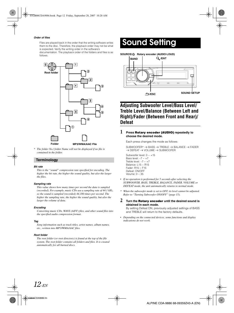 Sound setting | Alpine cda-9886 User Manual | Page 14 / 88