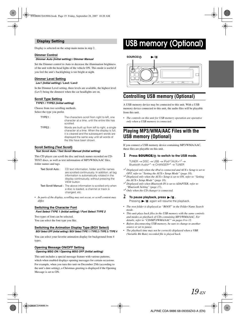 Display setting | Alpine cda-9886 User Manual | Page 21 / 88