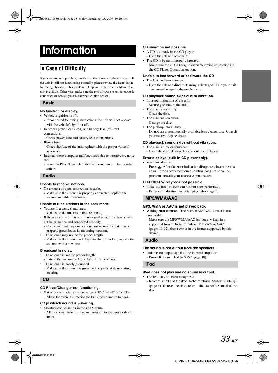 Information | Alpine cda-9886 User Manual | Page 35 / 88