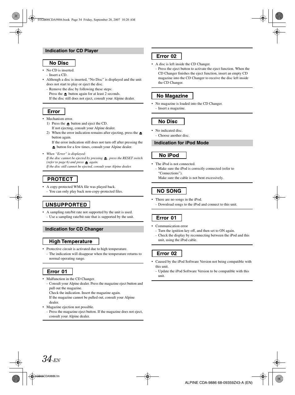 Alpine cda-9886 User Manual | Page 36 / 88
