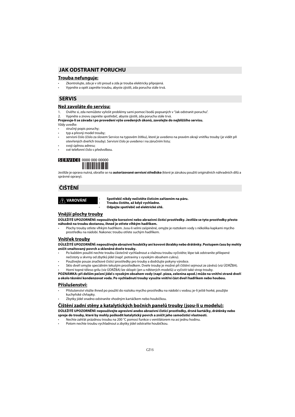 Jak odstranit poruchu servis čištění | Whirlpool AKP 461 WH User Manual | Page 17 / 78