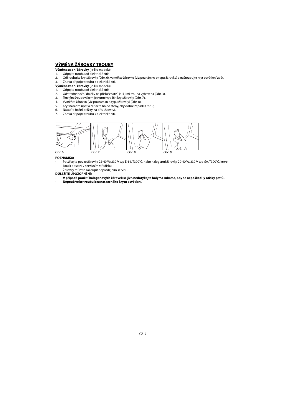 Výměna žárovky trouby | Whirlpool AKP 461 WH User Manual | Page 19 / 78