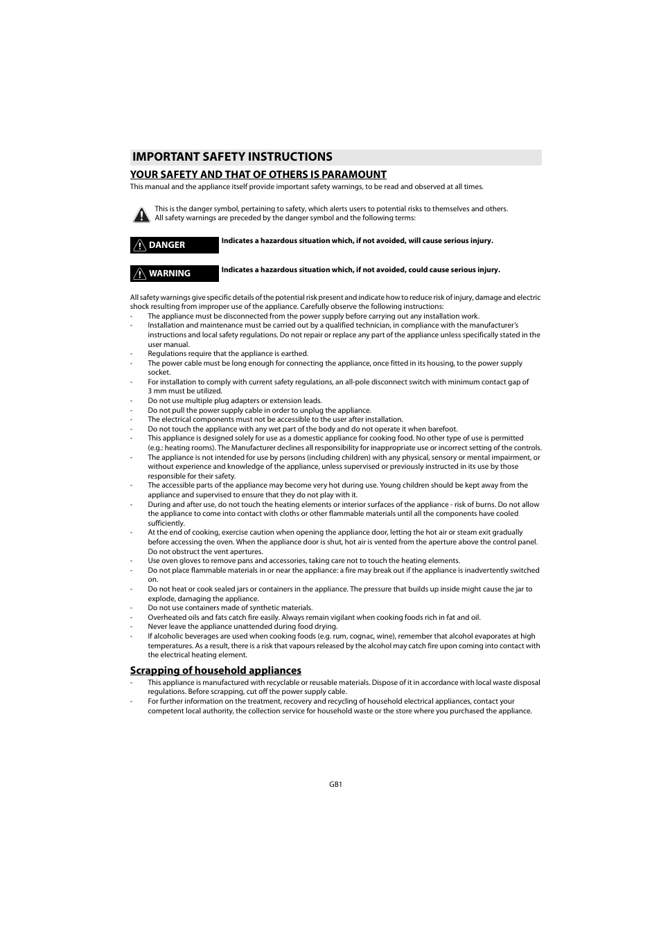 Important safety instructions, Your safety and that of others is paramount, Scrapping of household appliances | Whirlpool AKP 461 WH User Manual | Page 3 / 78