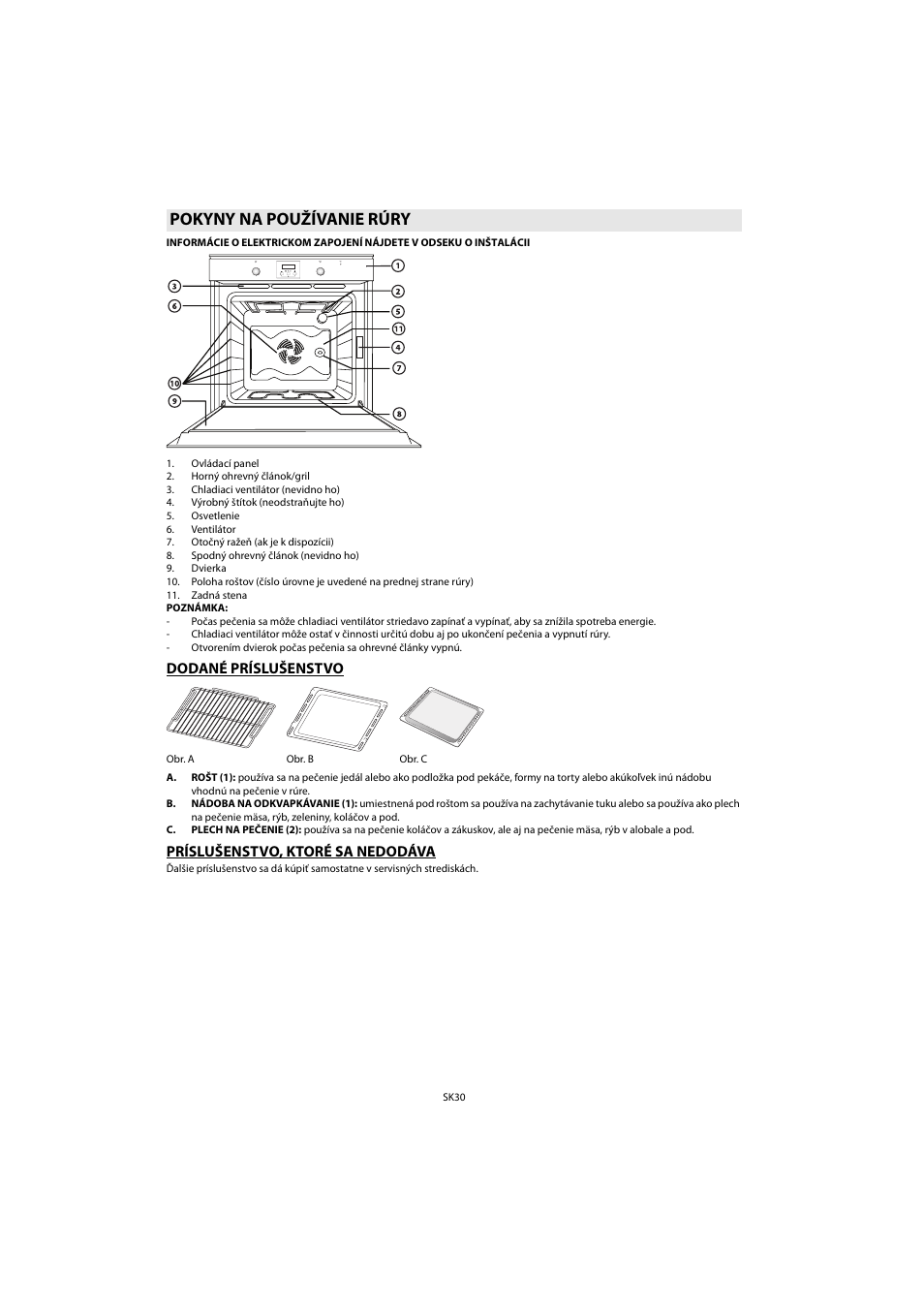 Pokyny na používanie rúry, Dodané príslušenstvo, Príslušenstvo, ktoré sa nedodáva | Whirlpool AKP 461 WH User Manual | Page 32 / 78