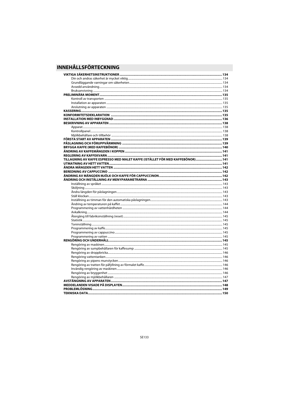 Innehållsförteckning | Whirlpool ACE 102 IX User Manual | Page 135 / 298