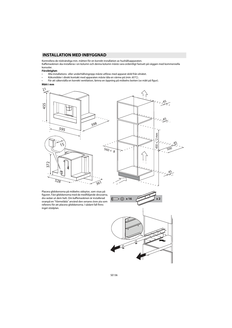 Installation med inbyggnad | Whirlpool ACE 102 IX User Manual | Page 138 / 298