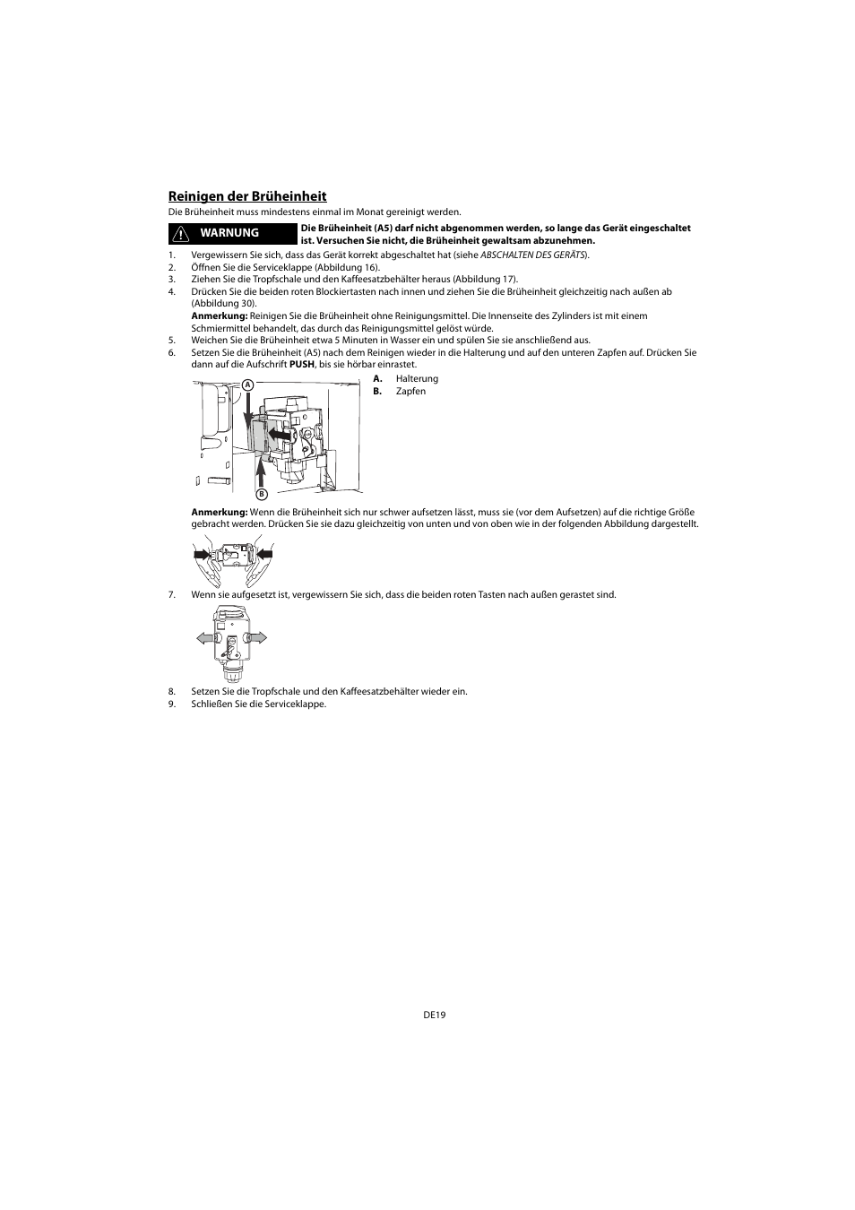 Reinigen der brüheinheit | Whirlpool ACE 102 IX User Manual | Page 21 / 298