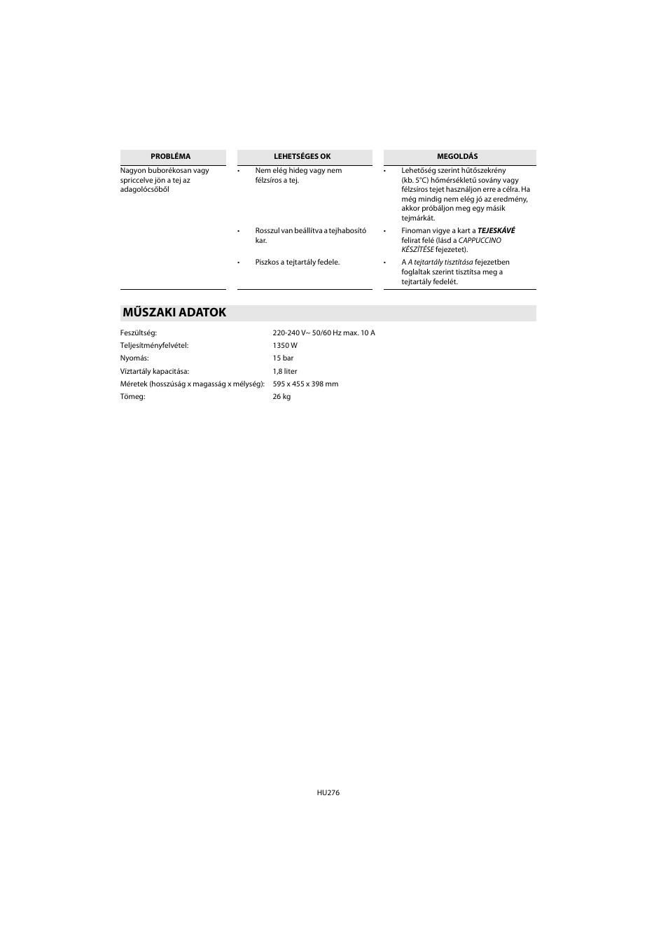 Műszaki adatok | Whirlpool ACE 102 IX User Manual | Page 278 / 298