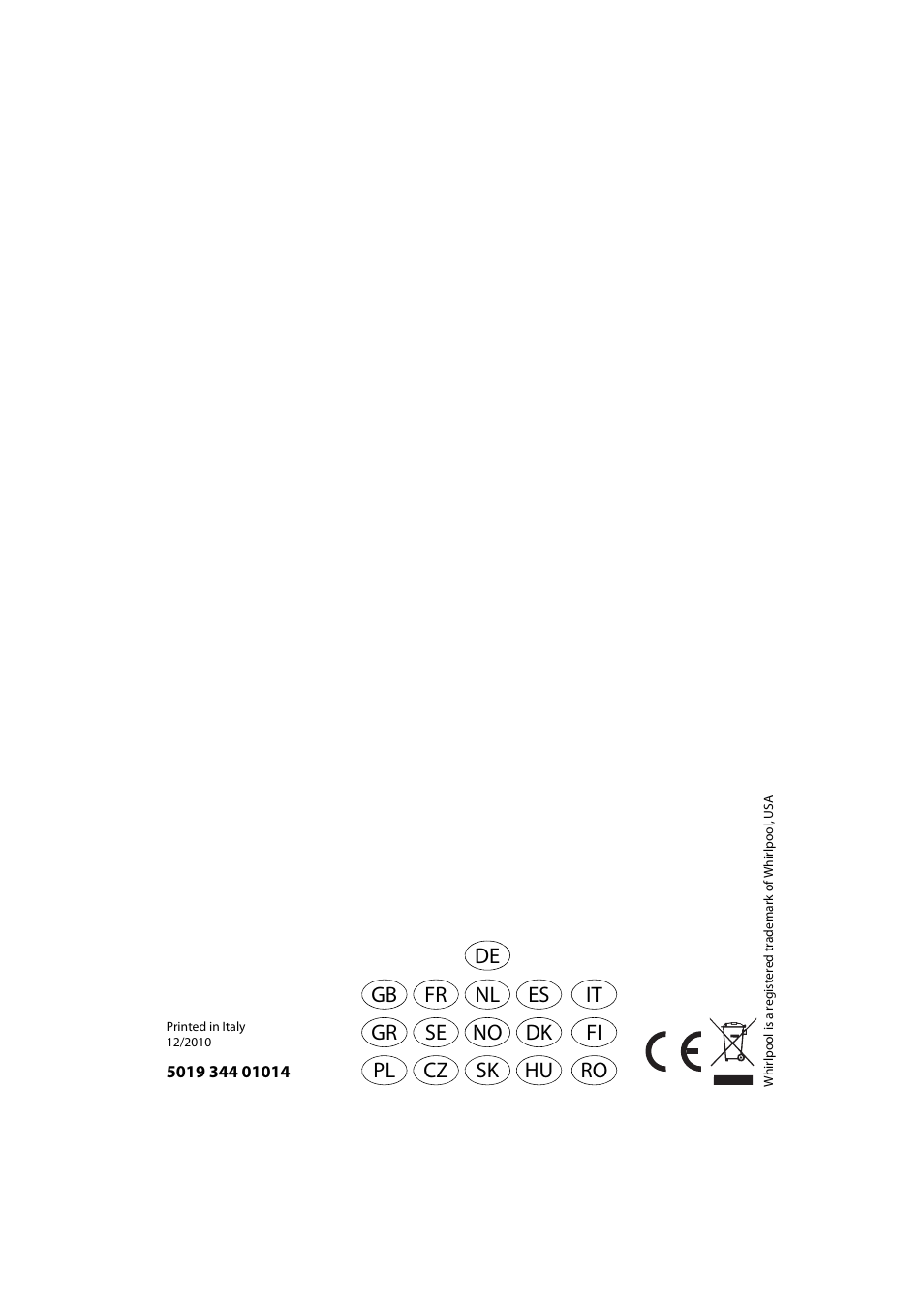 Se no gr dk cz sk pl hu fr nl gb es fi ro it de | Whirlpool ACE 102 IX User Manual | Page 298 / 298