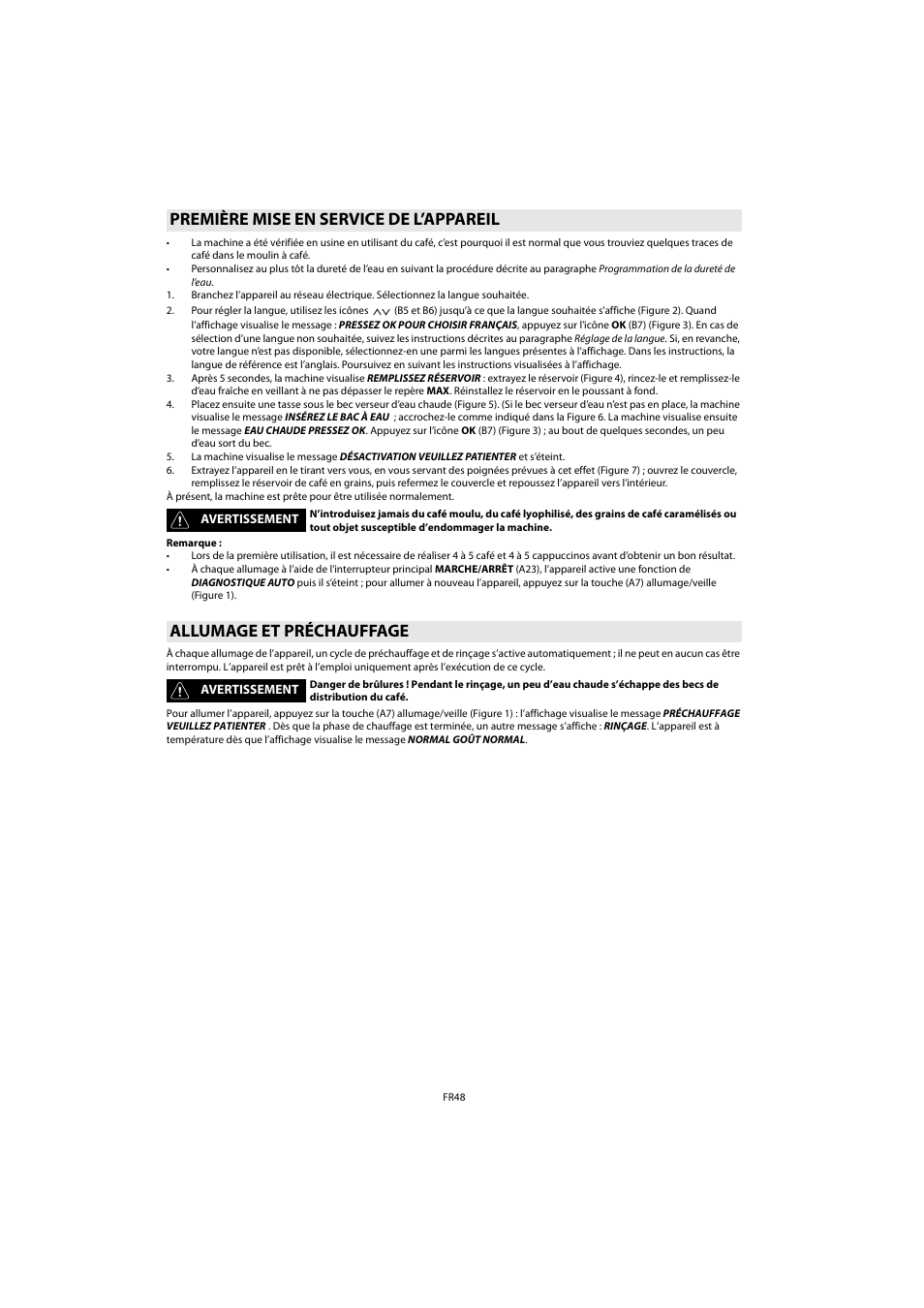 Première mise en service de l’appareil, Allumage et préchauffage | Whirlpool ACE 102 IX User Manual | Page 50 / 298