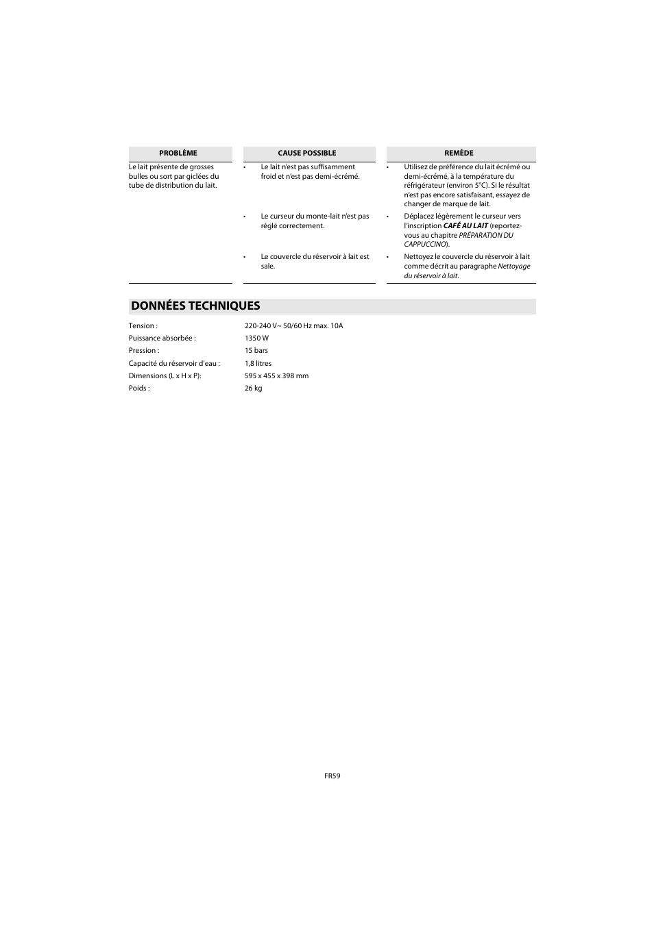 Données techniques | Whirlpool ACE 102 IX User Manual | Page 61 / 298