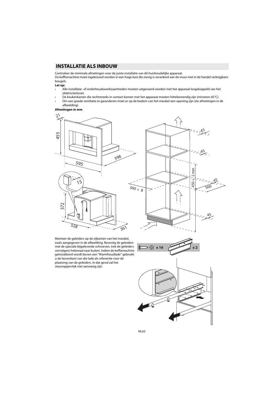 Installatie als inbouw | Whirlpool ACE 102 IX User Manual | Page 65 / 298