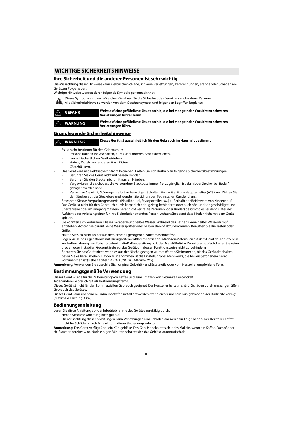 Wichtige sicherheitshinweise, Grundlegende sicherheitshinweise, Bestimmungsgemäße verwendung | Bedienungsanleitung | Whirlpool ACE 102 IX User Manual | Page 8 / 298