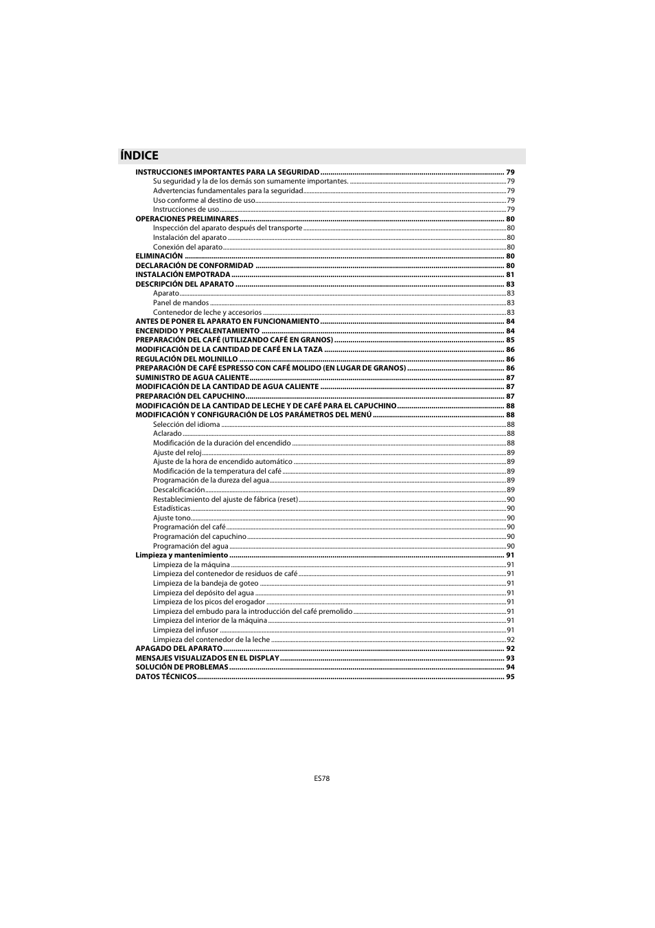 Índice | Whirlpool ACE 102 IX User Manual | Page 80 / 298