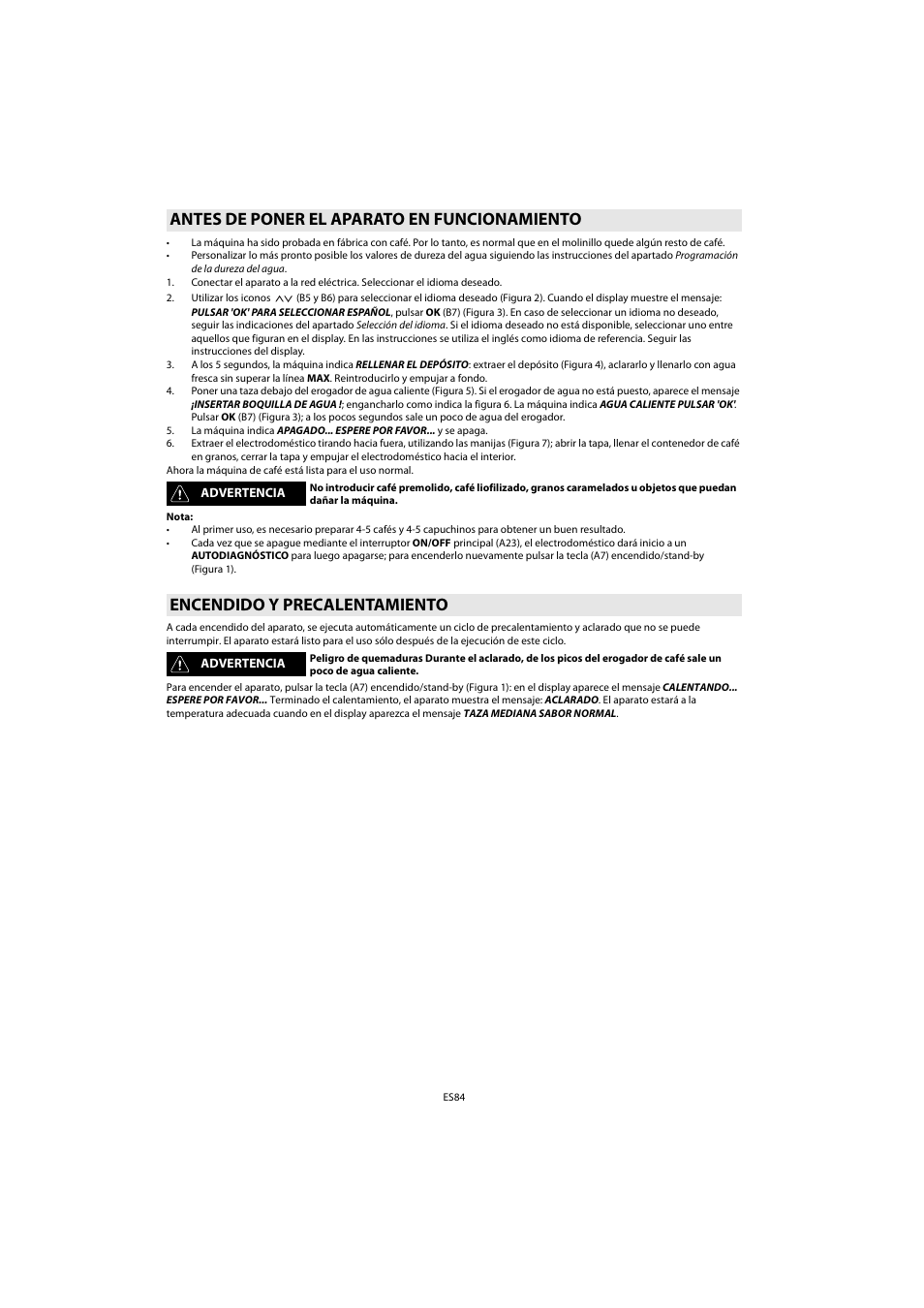 Antes de poner el aparato en funcionamiento, Encendido y precalentamiento | Whirlpool ACE 102 IX User Manual | Page 86 / 298