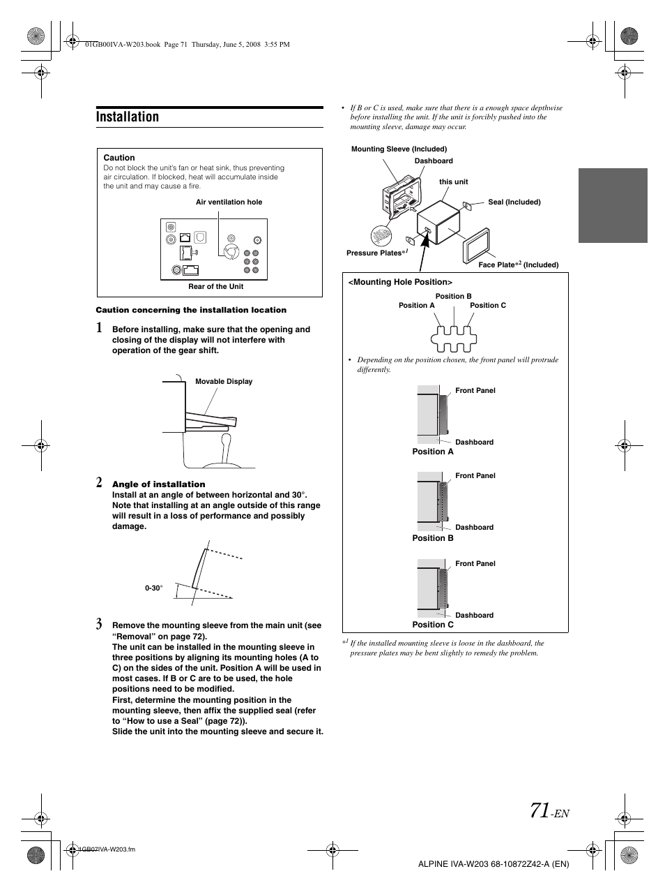 Installation | Alpine IVA-W203 User Manual | Page 73 / 240