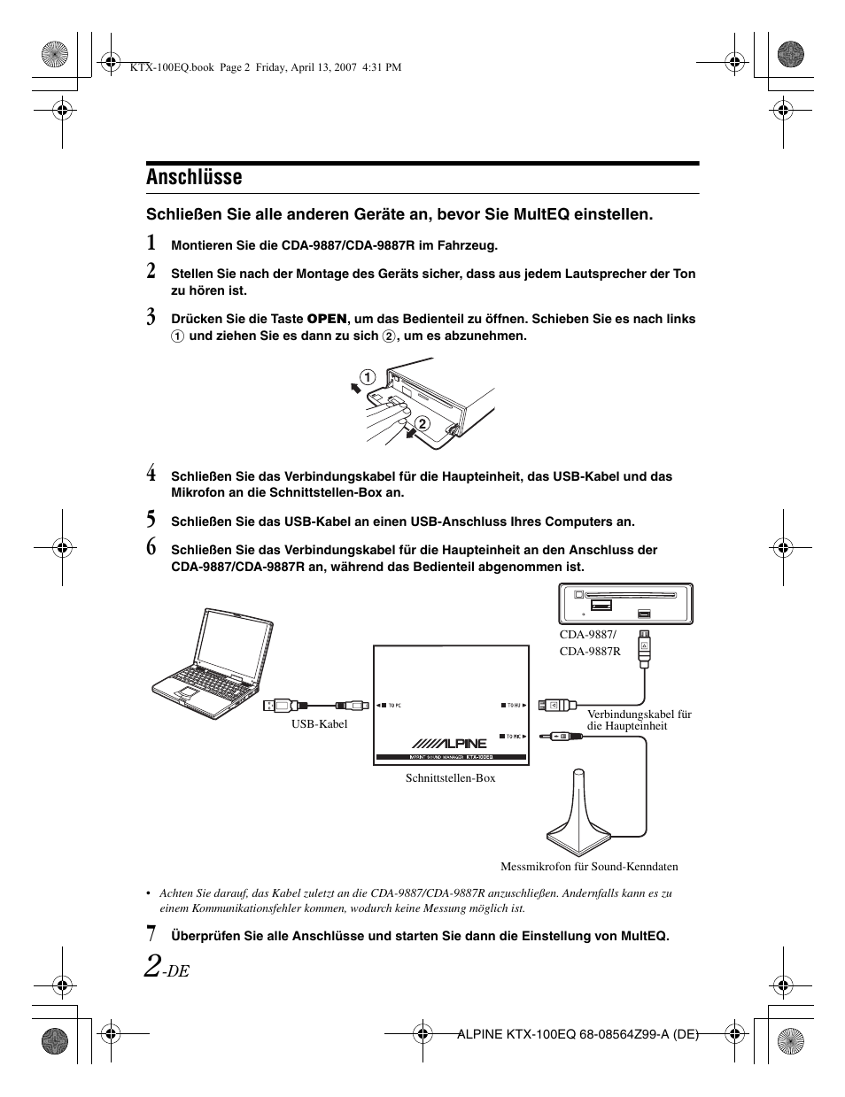 Anschlüsse | Alpine KTX-100EQ User Manual | Page 12 / 60