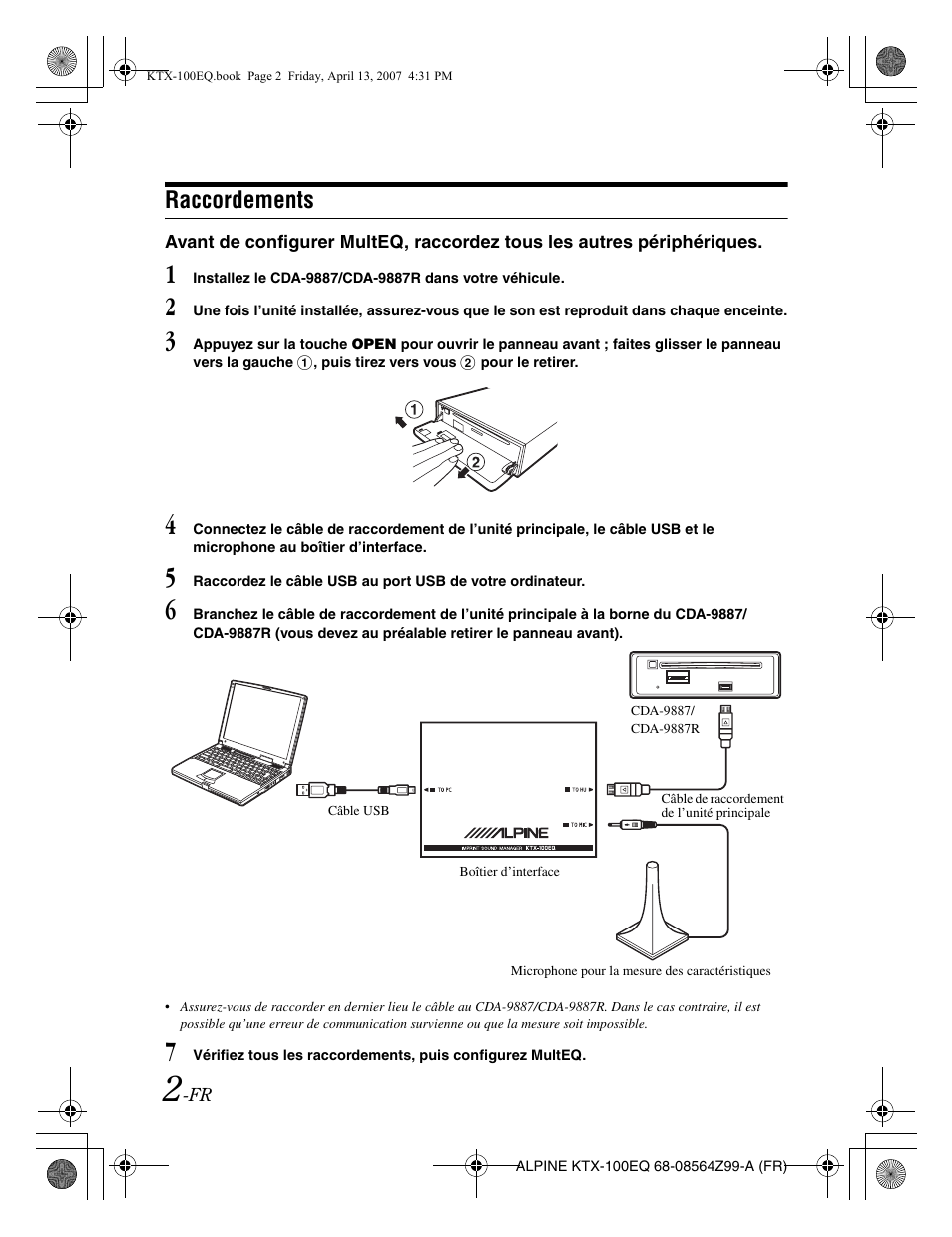 Raccordements | Alpine KTX-100EQ User Manual | Page 20 / 60