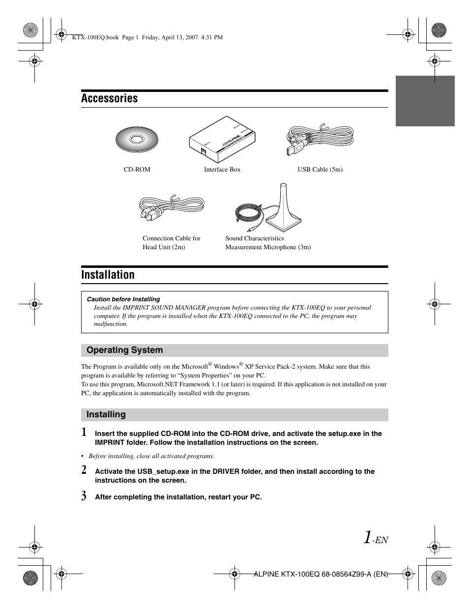 Accessories installation | Alpine KTX-100EQ User Manual | Page 3 / 60