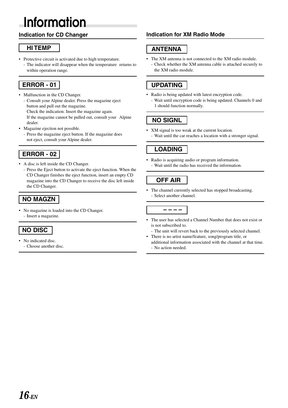 Information | Alpine CRA-1667RF User Manual | Page 18 / 23
