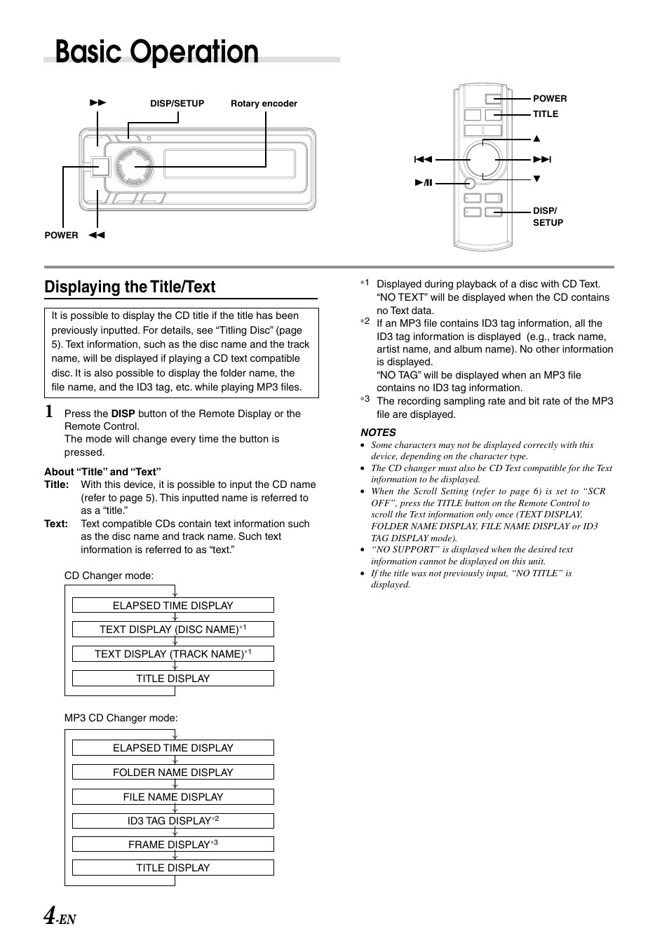 Basic operation, Displaying the title/text | Alpine CRA-1667RF User Manual | Page 6 / 23