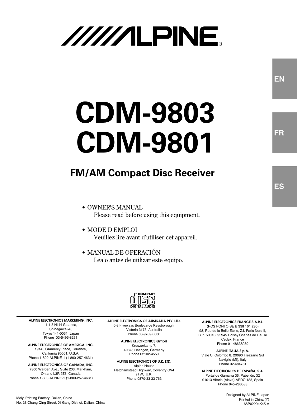 Alpine cdm-9803 User Manual | 23 pages