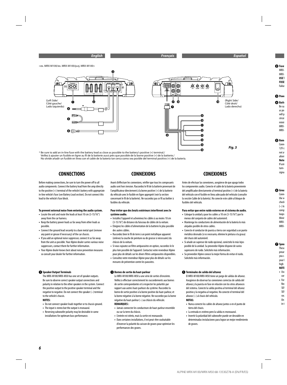 Connections, Connexions, Conexiones | Alpine MRX-M100 User Manual | Page 6 / 20