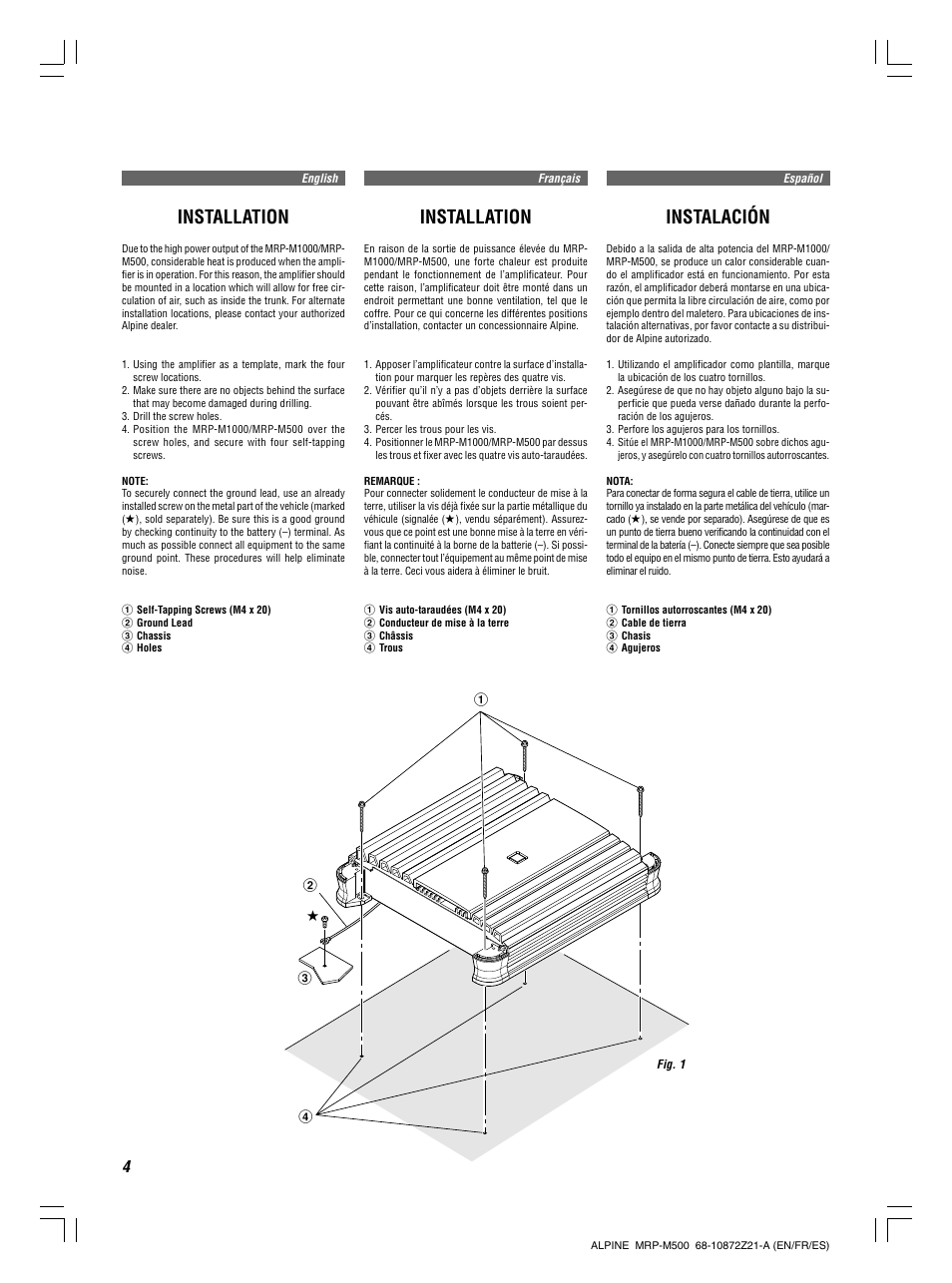 Installation, Instalación | Alpine V12 AccuClass-D MRD-M500 User Manual | Page 4 / 16